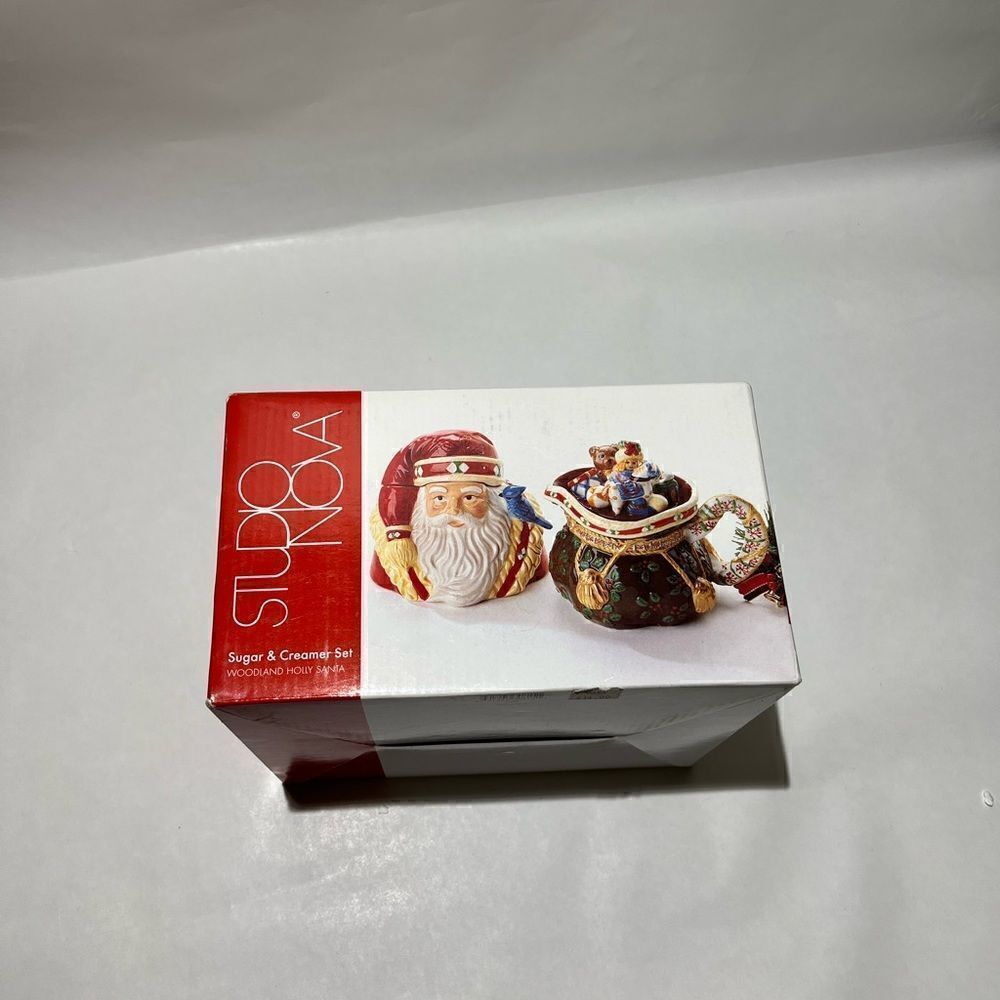 Studio Nova Woodland Holly Santa Sugar & Creamer Set NEW in BOX
